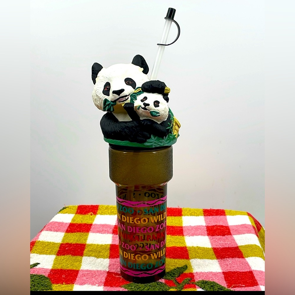 Vintage y2k San Diego Zoo Drinkworks Souvenir Panda mother baby topper cup